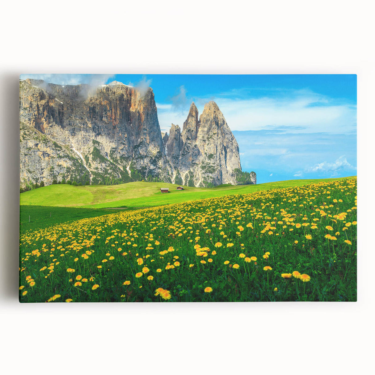 Black and white photograph of the Dolomites in Italy on stretched canvas.
