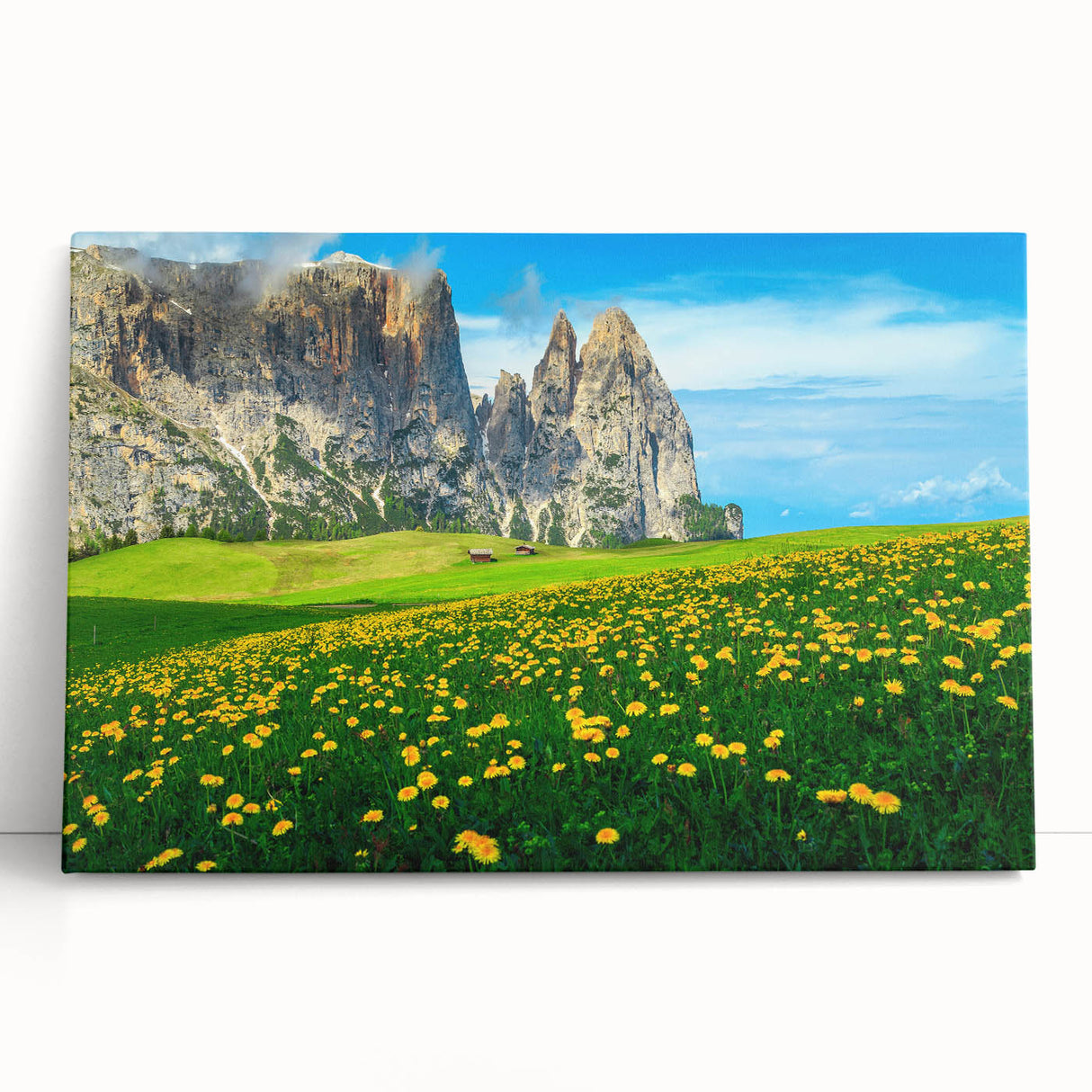 Black and white stretched canvas of the Dolomites in Italy, ideal for kitchen wall art.