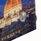 Large abstract depiction of Florence scenery in muted earth tones on acrylic glass, suitable as dining room art.