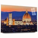 Acrylic print of a large abstract depiction of Florence, Italy in muted earth tones, ideal for bedroom or dining room art.