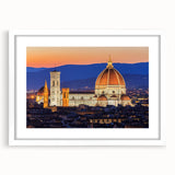 Textured art depicting an abstract Florence cityscape in muted earth tones, framed with a white mat, ideal for bedroom decor.