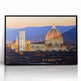 Framed acrylic print of Florence skyline in muted earth tones, ideal for modern art wall decor.
