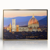 Framed acrylic print of Florence scenery in art deco style with gold accents, suitable for modern art wall decor.