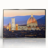 Framed acrylic print of Florence landscape in muted earth tones, ideal for modern art wall decor.
