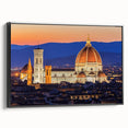 Black and white framed canvas of Florence landscape with vintage poster art style, ideal for bedroom wall decor.