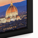 Framed canvas of Florence cityscape in textured black with colorful accents, ideal for large living room walls.