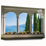 Acrylic print of Lake Como with vibrant blues and greens, ideal for bedroom or dining room decor.