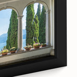 Extra large framed canvas featuring a textured depiction of Lake Como with vibrant colors, ideal for living room decor.