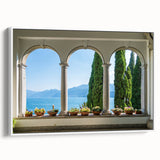 Vintage poster art of Lake Como with colorful landscape on extra large framed canvas, ideal for living room decor.