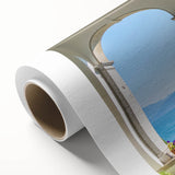 Art Deco poster of Lake Como with serene blue and green tones on rolled canvas, suitable for nursery or dining room decor.