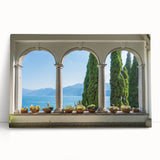 Black and white print of Lake Como on stretched canvas, ideal for kitchen wall art.