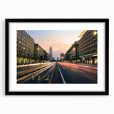 Extra large framed wall art of an abstract Milan cityscape in vibrant, colorful hues on textured canvas.