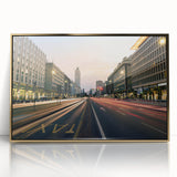 Art deco poster of Milan scenery with muted gold and blue tones on acrylic framed print, suitable for modern art wall decor.