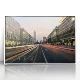 Mid-century modernist art depicting Milan scenery on white framed acrylic, ideal for nursery wall decor.