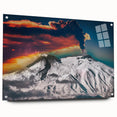 Acrylic print of Mount Etna in Italy with vibrant blue and green tones, ideal for dining room decor.