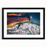 Extra large framed wall art of Mount Etna in vibrant, textured colors, ideal for living room decor.
