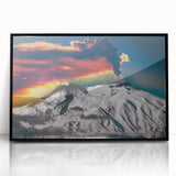 Large abstract wall art depicting Mount Etna in muted earth tones on a framed acrylic, ideal for modern living room decor.