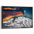 Black and white framed canvas of Mount Etna landscape, vintage poster style, ideal for bedroom wall art.