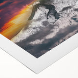 Art deco poster of Mount Etna, featuring muted earth tones on a rolled canvas, suitable for dining room decor.