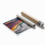 Extra large rolled print of Mount Etna, featuring vibrant floral foreground and muted sky.