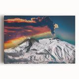 Black and white stretched canvas featuring Mount Etna in Italy, ideal for kitchen wall art.