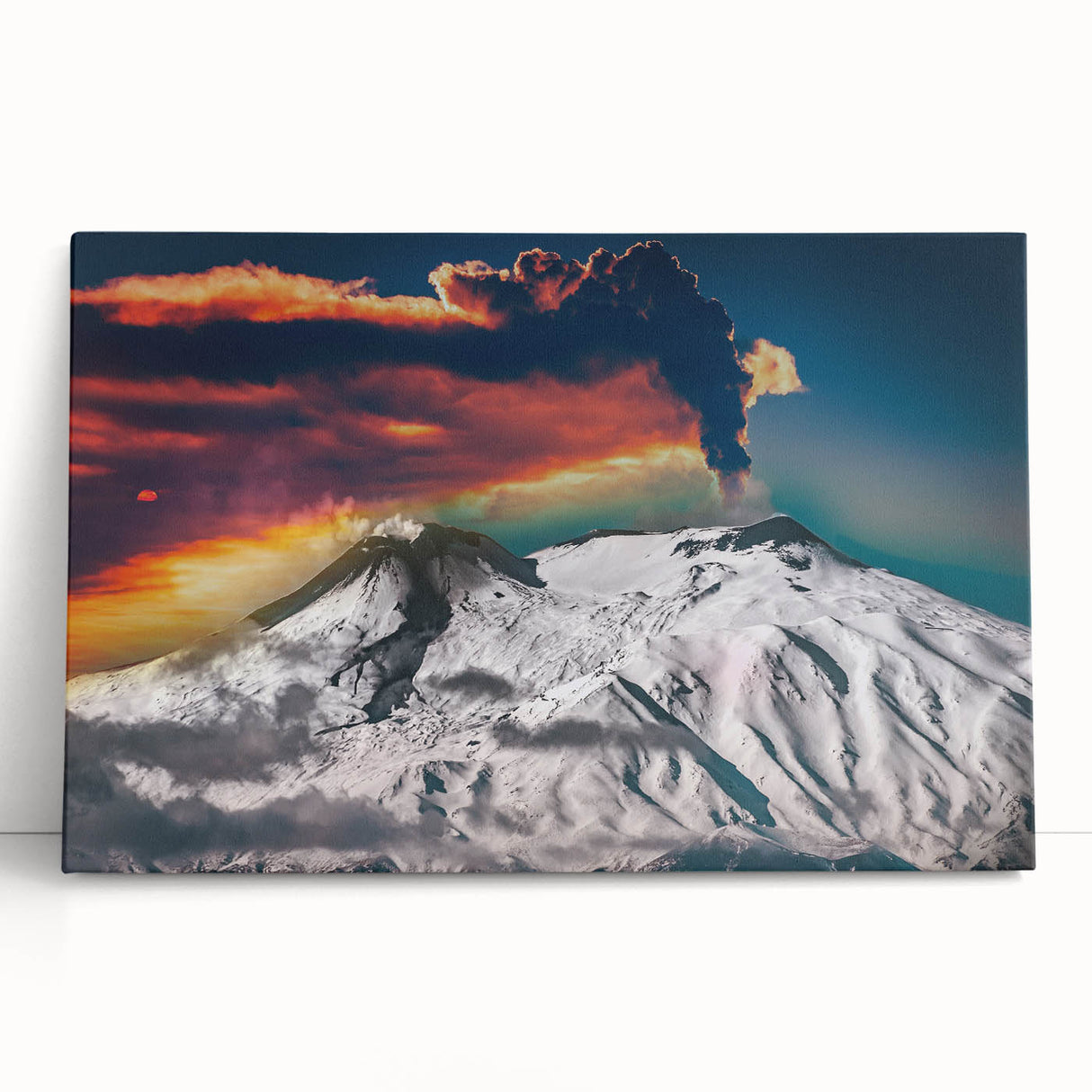 Large black and white canvas of Mount Etna, ideal for kitchen wall art.