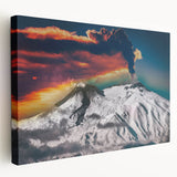 Mount Etna landscape on stretched canvas, depicted in natural earth tones, ideal for kitchen wall art.
