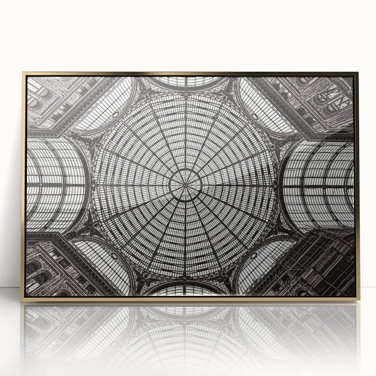 Acrylic print of Naples scenery with gold frame, in art deco style, suitable for modern art wall decor.
