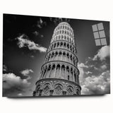 Acrylic print of the Leaning Tower of Pisa in sepia tones, suitable for bedroom or dining room decor.