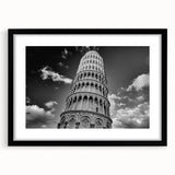 Extra large abstract art print of colorful, textured Pisa scenery in a black frame, ideal for living room decor.