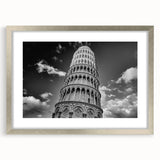 Extra large wall art featuring an abstract print of Pisa, Italy in textured gray and silver tones on a framed canvas.