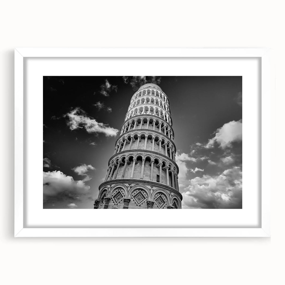 Textured art print of abstract Pisa scenery in muted earth tones on a framed white mat, suitable for bedroom decor.