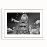 Textured art print of abstract Pisa scenery in muted earth tones on a framed white mat, suitable for bedroom decor.
