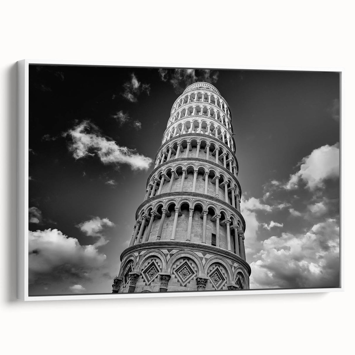 Vintage poster art of Pisa, Italy in vibrant colors on a large framed canvas, suited for living room decor.