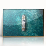 Acrylic print of Portofino, Italy scenery in art deco style with gold frame, suitable as modern art wall decor.