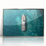 Large art print of Portofino, Italy, in muted colors on silver-framed acrylic, ideal for modern art wall decor.