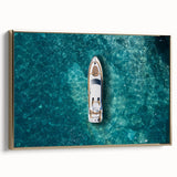 Framed canvas depicting a vintage-style landscape of Portofino, Italy, in muted earth tones, ideal for bedroom wall art.
