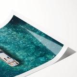 Extra large wall art of Portofino, Italy, featuring muted earth tones and floral line art on a rolled print.