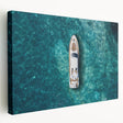 Portofino, Italy coastal scene on large stretched canvas, featuring vibrant blue and green tones, ideal for kitchen wall art.