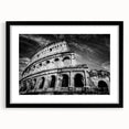 Extra large abstract art print of colorful Rome scenery on textured canvas, framed in black, ideal for living room decor.