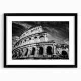 Extra large abstract art print of colorful Rome scenery on textured canvas, framed in black, ideal for living room decor.