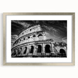 Extra large abstract art print of Rome scenery in muted earth tones, framed in silver, ideal for living room decor.