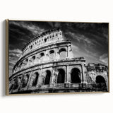 Framed canvas of a vintage-style Rome landscape in black and gold tones, ideal for bedroom wall art.