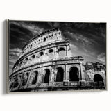 Framed canvas of a vintage Rome landscape painting, featuring vibrant colors on a black background.