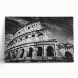 Black and white stretched canvas of Rome's architecture, ideal for kitchen wall art.