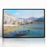 Large abstract wall art depicting a Sicilian landscape in muted earth tones, framed in black acrylic.