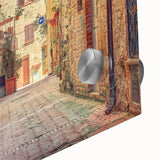 Large abstract wall art depicting the Tuscan landscape in muted earth tones on acrylic glass, ideal for dining room ambiance.