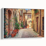 Framed canvas of vintage poster art depicting the Tuscany landscape in vibrant colors, ideal for living room decor.