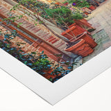 Art deco poster of Tuscany landscape in muted earth tones on rolled canvas, suitable for dining room decor.