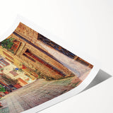 Extra large rolled print of Tuscany landscape with line art flowers in muted earth tones.